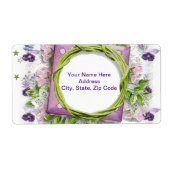 Grüne Lila Floral Monogramm-Etiketten (Vorne)