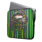 GRÜNE LILA GELBSTREIFEN LUSH LIPS MIT TROPFEN LAPTOPSCHUTZHÜLLE (Vorderseite Links)