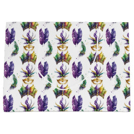 GRÜNE LILA GOLD MARDI GRAS MASKS & FEATHERS GROßE GESCHENKTÜTE