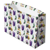 GRÜNE LILA GOLD MARDI GRAS MASKS & FEATHERS GROßE GESCHENKTÜTE (Rückseite Schrägansicht)