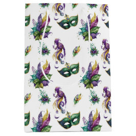 GRÜNE LILA GOLD MARDI GRAS MASKS & FEATHERS MITTLERE GESCHENKTÜTE