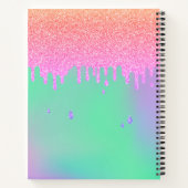 Grüne Lila Holografie Rosa Orange Glitzer Tropfen Notizblock (Rückseite)