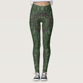 Grüne Lila Kaleidoskop-Ovalen und Sterne Leggings