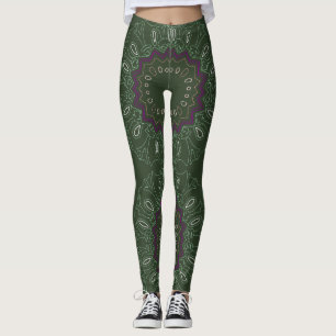 Grüne Lila Kaleidoskop-Ovalen und Sterne Leggings