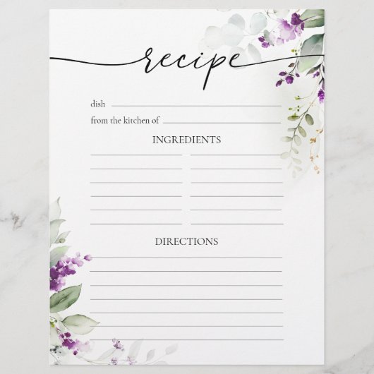Grüne Lila Lilac Rezept Seite (Vorderseite)