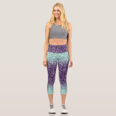 Grüne Lila Ombre Glitzer Capri Leggings (Vorderseite)