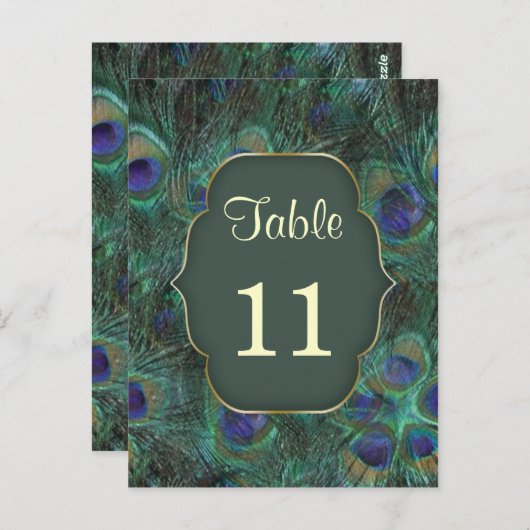 Grüne lila Pfau Tischnummer Postkarte (Vorne/Hinten)