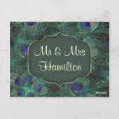 Grüne lila Pfau Tischnummer Postkarte (Rückseite)