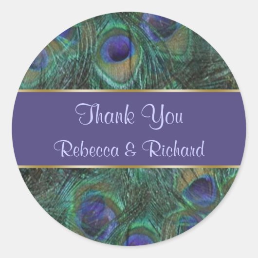 Grüne lila Pfauenhochzeit Dankeschön Sticker (Vorderseite)