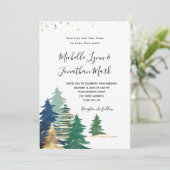 Grüne, Lila Pinienbäume, alle in einer Hochzeit Einladung (Stehend Vorderseite)