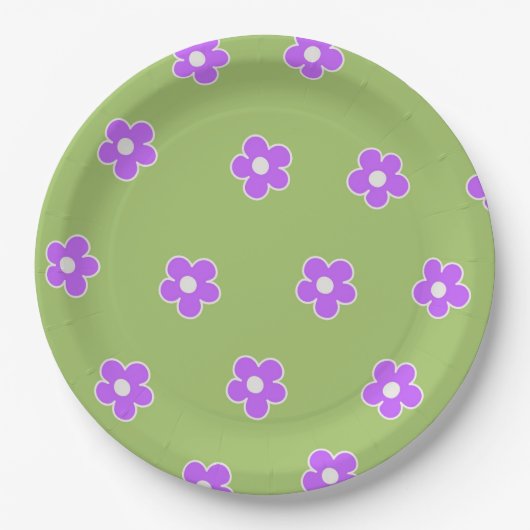 Grüne Lila Retro Y2K Blume Musterpapiere Teller (Vorderseite)