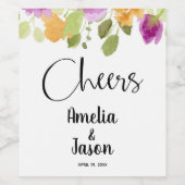 Grüne Lila und gelbe Flora Wasserfarbe Weinetikett (Einzelnes Label)