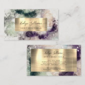 Grüne Lila Wasserfarbe und Goldfolie Visitenkarte (Vorne/Hinten)