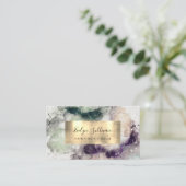 Grüne Lila Wasserfarbe und Goldfolie Visitenkarte (Stehend Vorderseite)