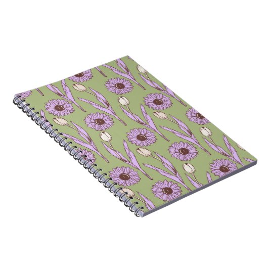 Grüne Lila Wildblume Boho Modernes Blumendesign Notizblock (Rechte Seite)