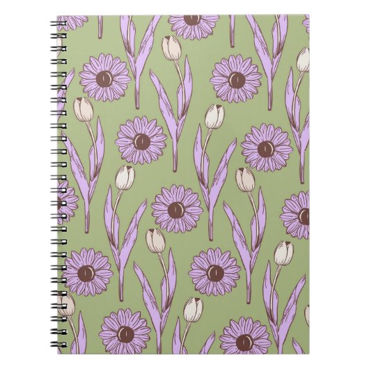 Grüne Lila Wildblume Boho Modernes Blumendesign Notizblock (Vorderseite)