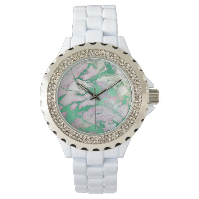 GRÜNE LILAC-SCHWIMME-MARMOR-WEISSE SPARKLE-BAND-SE ARMBANDUHR (Vorderseite)