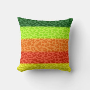 Grüne Limette Orange Rot Gelb Leopard Retro Streif Kissen