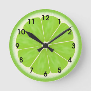 Grüne Limone Zitrusfrucht-Scheibe Runde Wanduhr