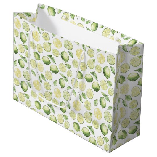 Grüne Limonen Blätter Frucht Große Geschenktüte (Vorderseite Schrägansicht)