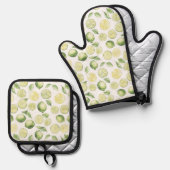 Grüne Limonen Blätter Frucht Ofenhandschuh & Topflappen-Set (Vorderseite/Rückseite)