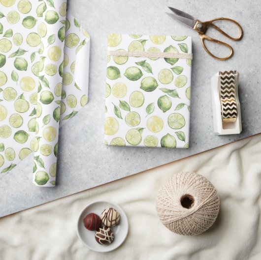 Grüne Limonen Blätter Obst Geschenkpapier (Kunsthandwerk)