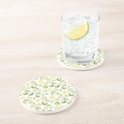 Grüne Limonen Blätter Obst Getränkeuntersetzer (Seite)