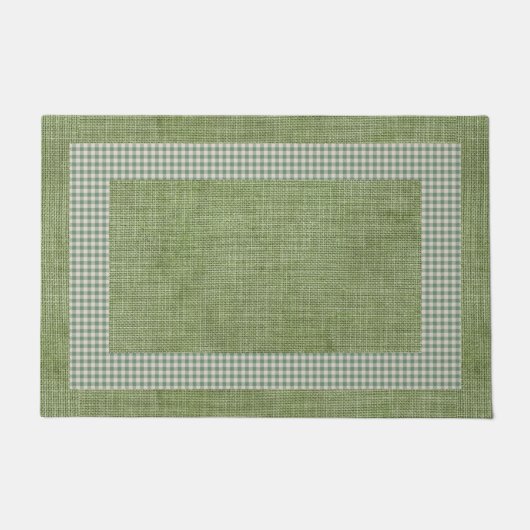 Grüne Linen und Gingham Karo Kitchen Mat Fußmatte (Vorderseite)