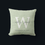 Grüne Linen Weißes Monogramm Hochzeitskugel Kissen<br><div class="desc">Elegantes Hochzeitskissen mit grünem Leineneffektkissen mit dunkelgrauem Chic-Schriftzeichen in handgeschriebener Schrift. Fügen Sie einfach Ihre Namen,  Monogramm und Hochzeitstermin ein. Großartiges Geschenk für ein frisch verheiratetes Paar. Exklusiv für Sie entworfen von Happy Dolphin Studio. Wenn Sie Hilfe oder passende Produkte benötigen,  kontaktieren Sie uns bitte unter happydolphinstudio@outlook.com.</div>