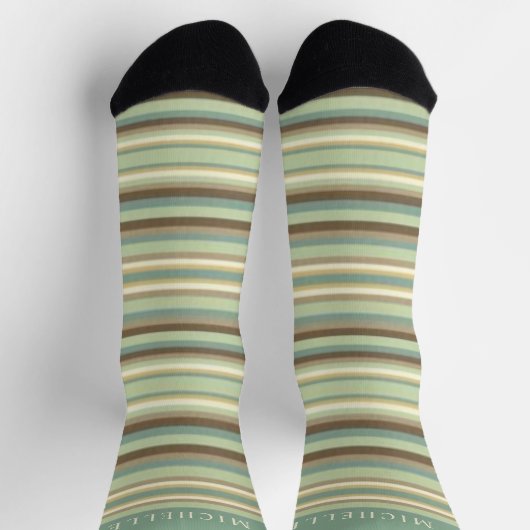 Grüne Lines in heller Farbe Strickter Individuelle Socken (Oben)