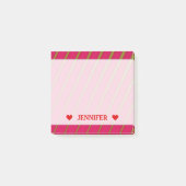 Grüne Linien auf hochroter Muster-u. Post-it Klebezettel (Vorderseite)