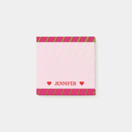 Grüne Linien auf hochroter Muster-u. Post-it Klebezettel (Vorderseite)