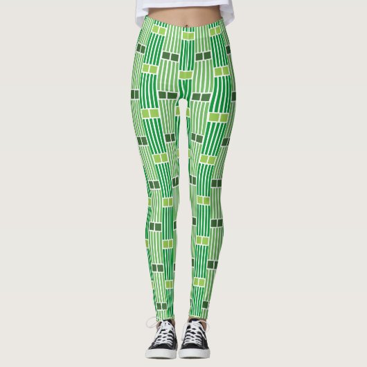 Grüne Linien und Felder Leggings (Vorderseite)