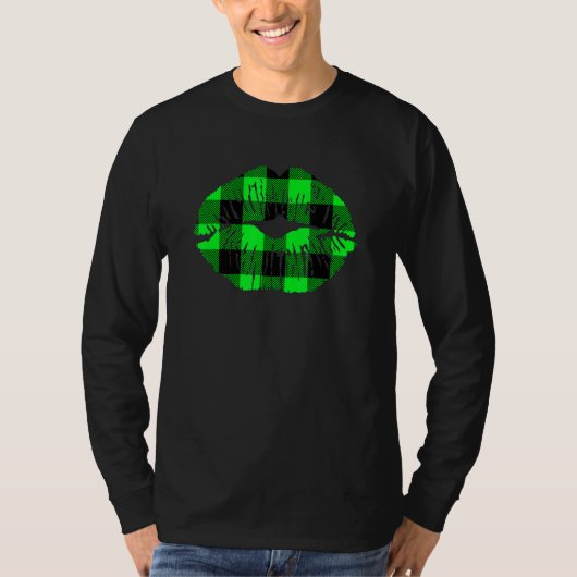 Grüne Lippen Buffalo Kariert Lippen Lucky St Patri T-Shirt (Vorderseite)