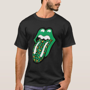 Grüne Lippen Leopard Print Tongue Out St Patricks T-Shirt