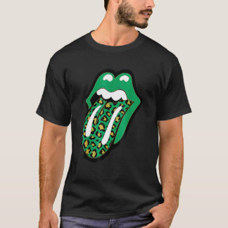 Grüne Lippen Leopard Print Tongue Out St Patricks T-Shirt