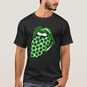 Grüne Lippen Mund Kleeblatt Zunge Out Saint Patric T-Shirt