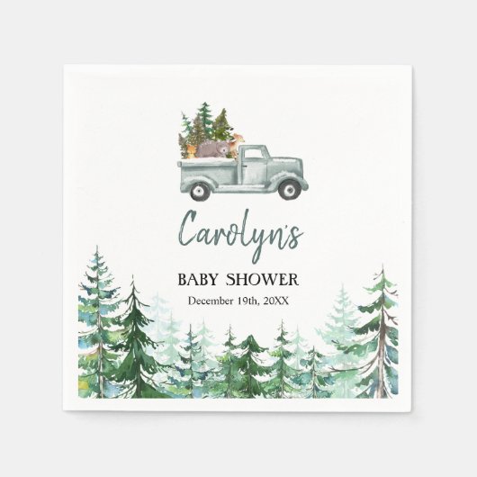 Grüne LKW-Waldtiere Papier Napkins Serviette (Vorderseite)