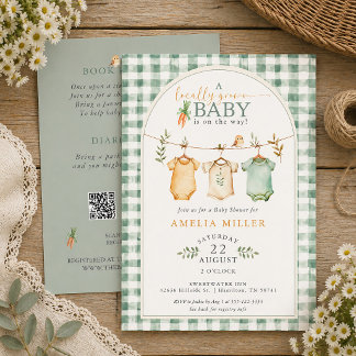 Grüne lokal angebaute Babysachen Baby Shower Einladung
