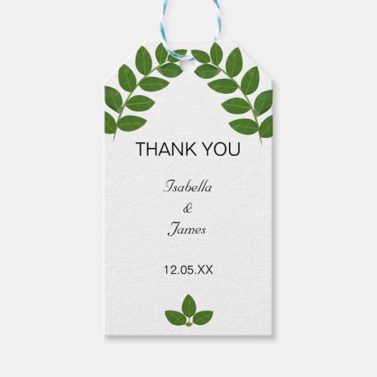 Grüne Lorbeerblätter Hochzeit Geschenkanhänger (Vorderseite)