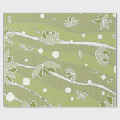 Grüne Lotus-Blume auf Olivenstreifen Geschenkpapier (Flach)