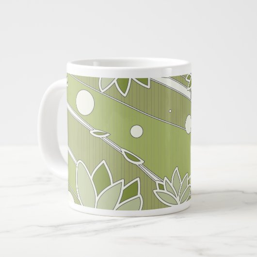Grüne Lotus-Blume auf Olivenstreifen Jumbo-Tasse (Vorderseite Links)