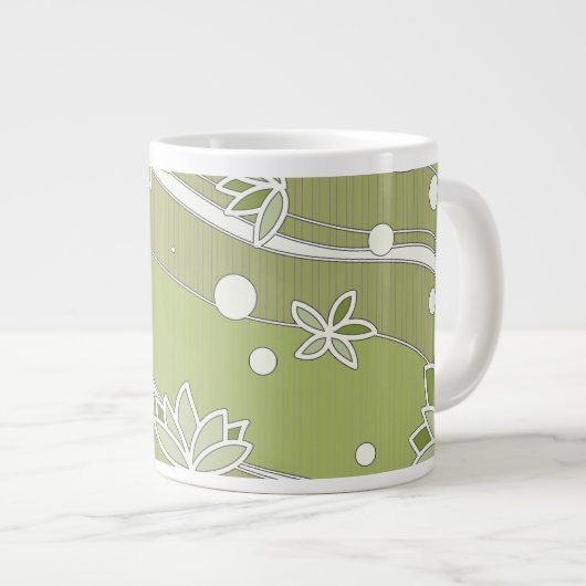 Grüne Lotus-Blume auf Olivenstreifen Jumbo-Tasse (Vorderseite Rechts)