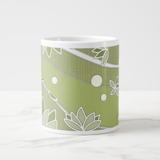 Grüne Lotus-Blume auf Olivenstreifen Jumbo-Tasse (Vorderseite)