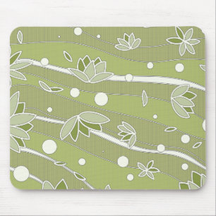 Grüne Lotus-Blume auf Olivenstreifen Mousepad