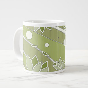 Grüne Lotusblumen auf Olivenstreifen Jumbo-Tasse
