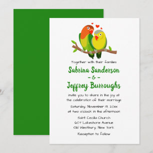 Grüne Lovebirds Hochzeitseinladung - Liebesvogel Einladung
