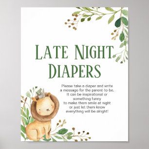 Grüne Löwe Baby Shower Night Diapers Zeichen Poster