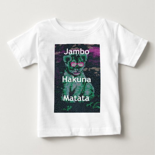 Grüne Löwe mit rosa Brille "Hakuna Matata" Kunst Baby T-shirt (Vorderseite)