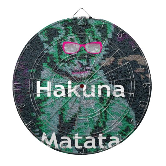 Grüne Löwe mit rosa Brille "Hakuna Matata" Kunst Dartscheibe (vorne)